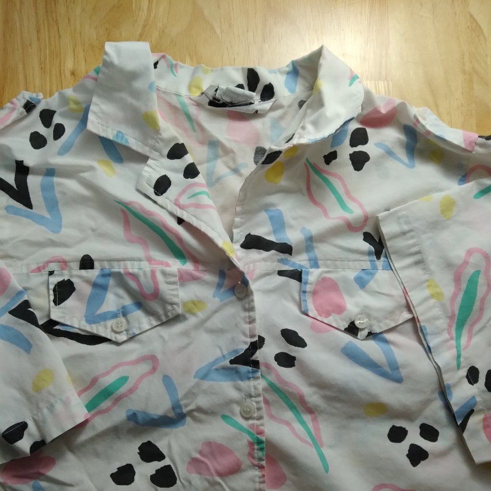 Vintage RLM Abstract Brush Strokes Short Sleeve Button Down Shirt